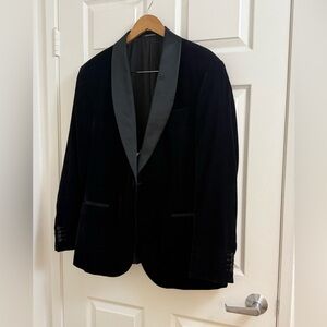 Emporio Armani G-Line Blue Black Dimensional Velvet Tuxedo Jacket IT 58  US 48R
